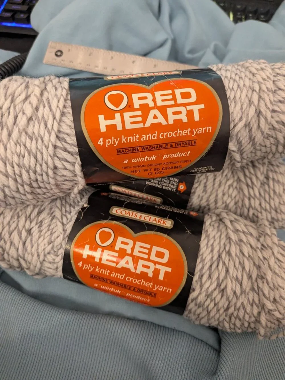 Vintage Red Heart Wintuk Ragg Gray Marled 4 Ply Yarn Lot of 3 Dye Lot 1088